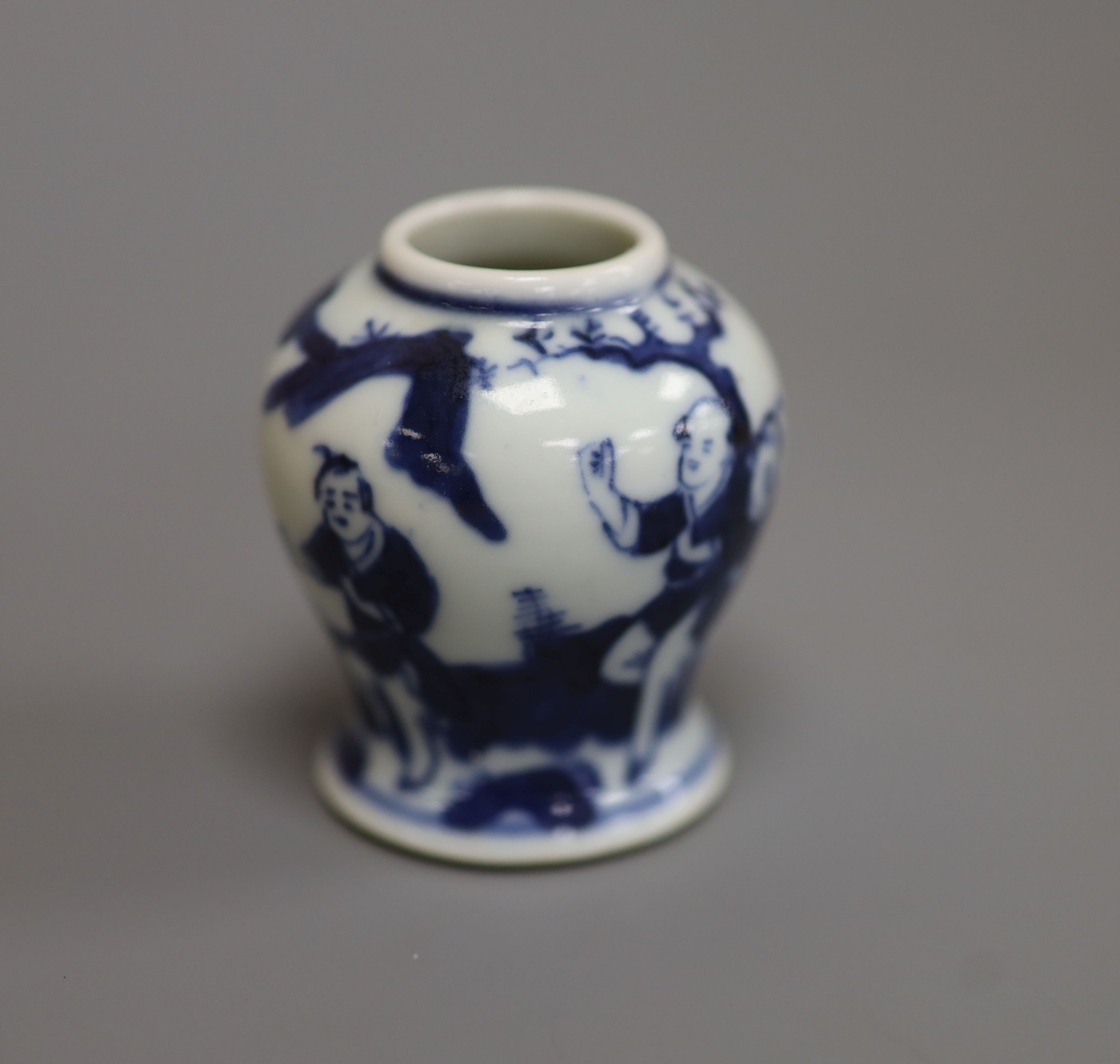 A 19th century Chinese blue and white miniature 'boys' jar , Chenghua mark, height 5.5cm